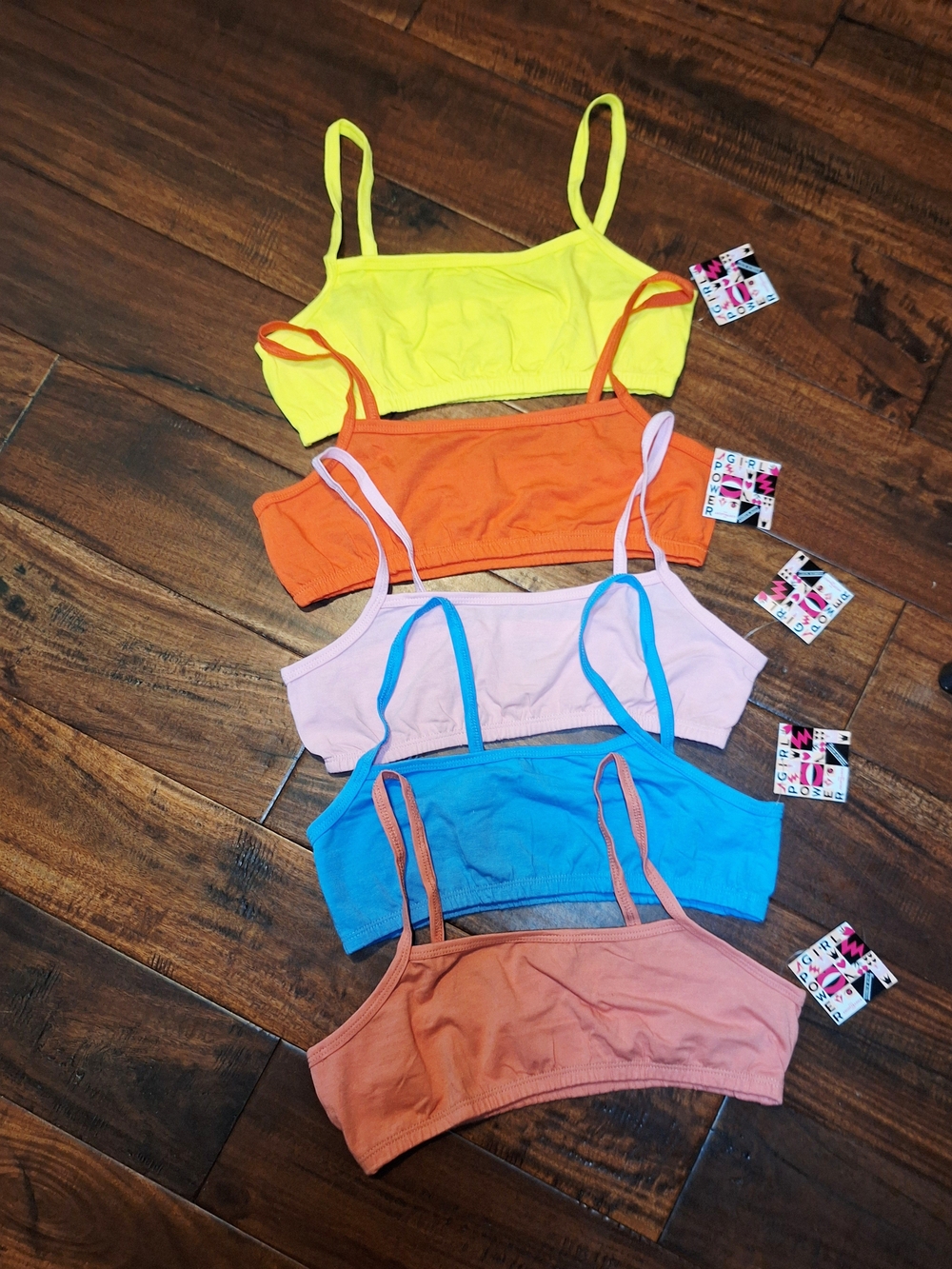 Girls Power 5-Pack Cotton Bralette Set - Yellow, Orange, Pink, Blue, Brown
